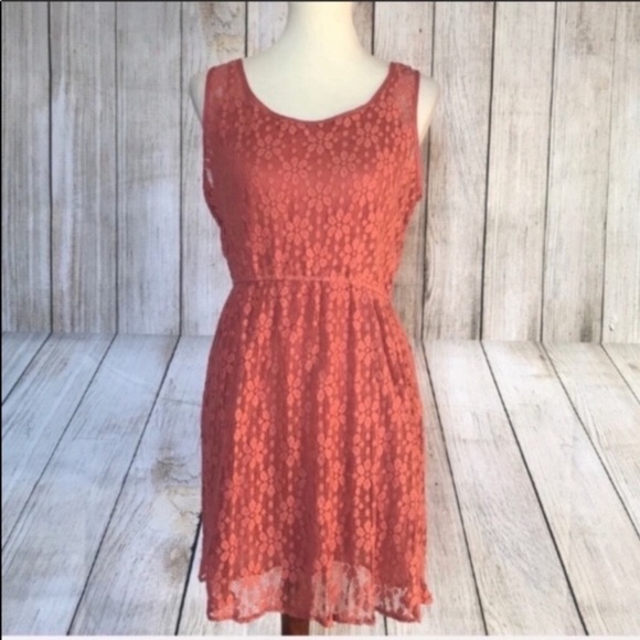 Dusty Coral color Lace look dress with sheath slip - Picture 1 of 7